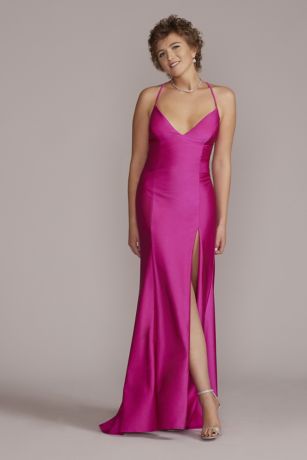 Double Strap Plunging Sheath Prom Gown ...